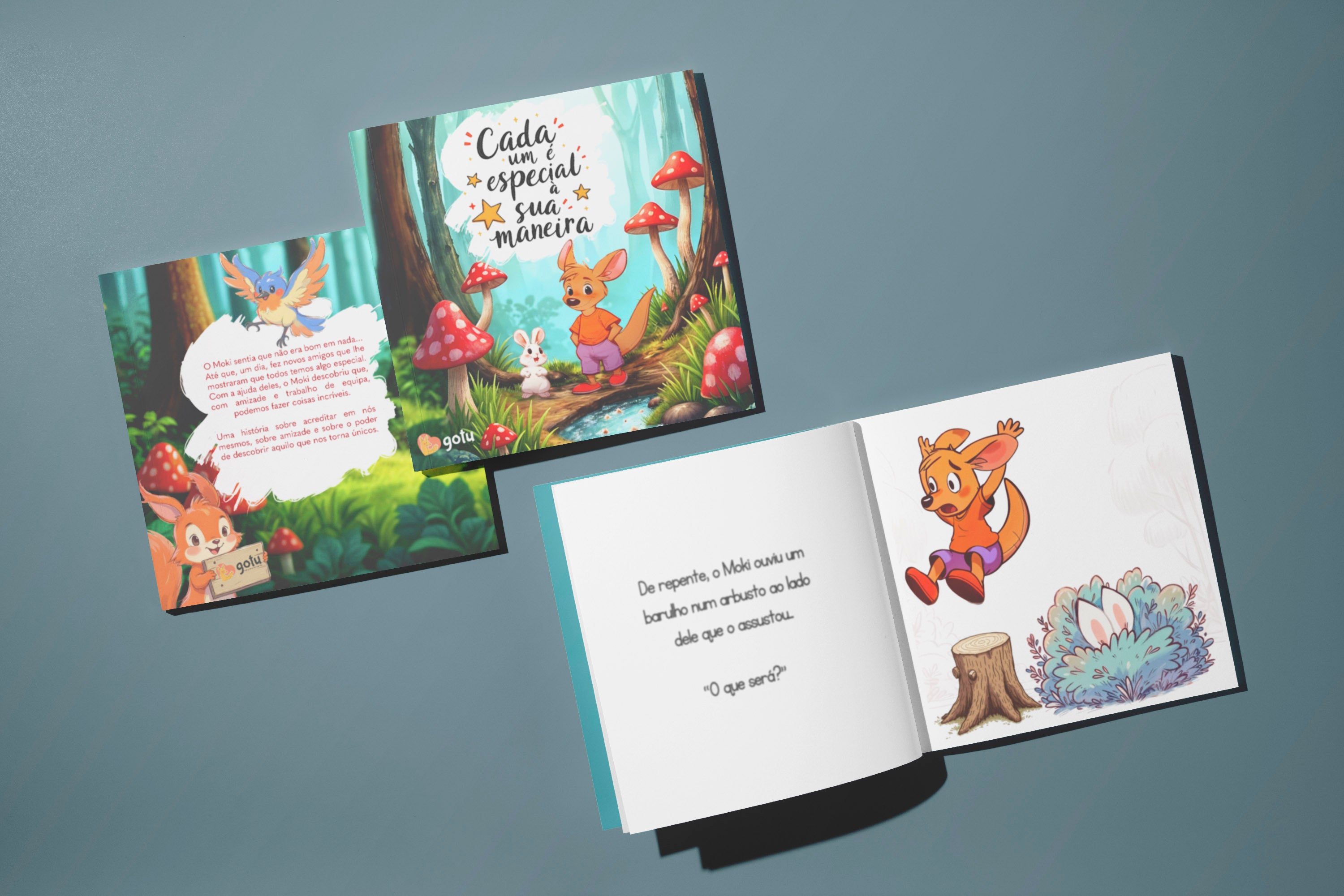 Imagem do livro aberto, mostrando páginas com ilustrações coloridas e trechos da história, destacando a narrativa e as ilustrações.