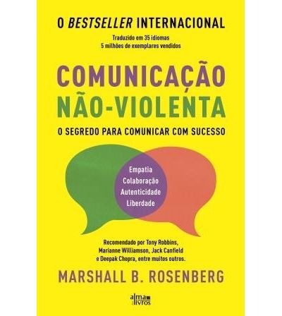 Capa do livro "Comunicação Não-Violenta" de Marshall B. Rosenberg, publicado pela Alma dos Livros, com título em destaque e fundo claro.