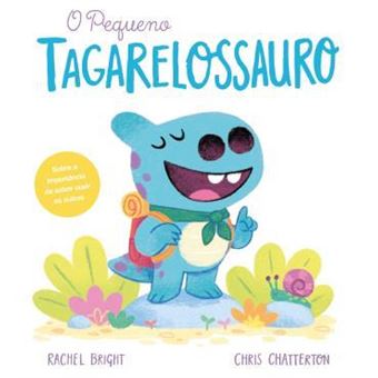 Capa do livro "O Pequeno Tagarelossauro" com dinossauro azul sorridente, mochila e texto "Sobre a importância de saber ouvir os outros".