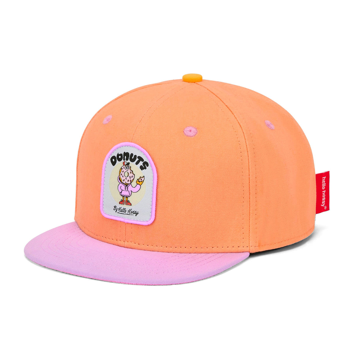 Boné trucker Donuts da Hello Hossy com rede atrás, aba curva e fecho ajustável atrás