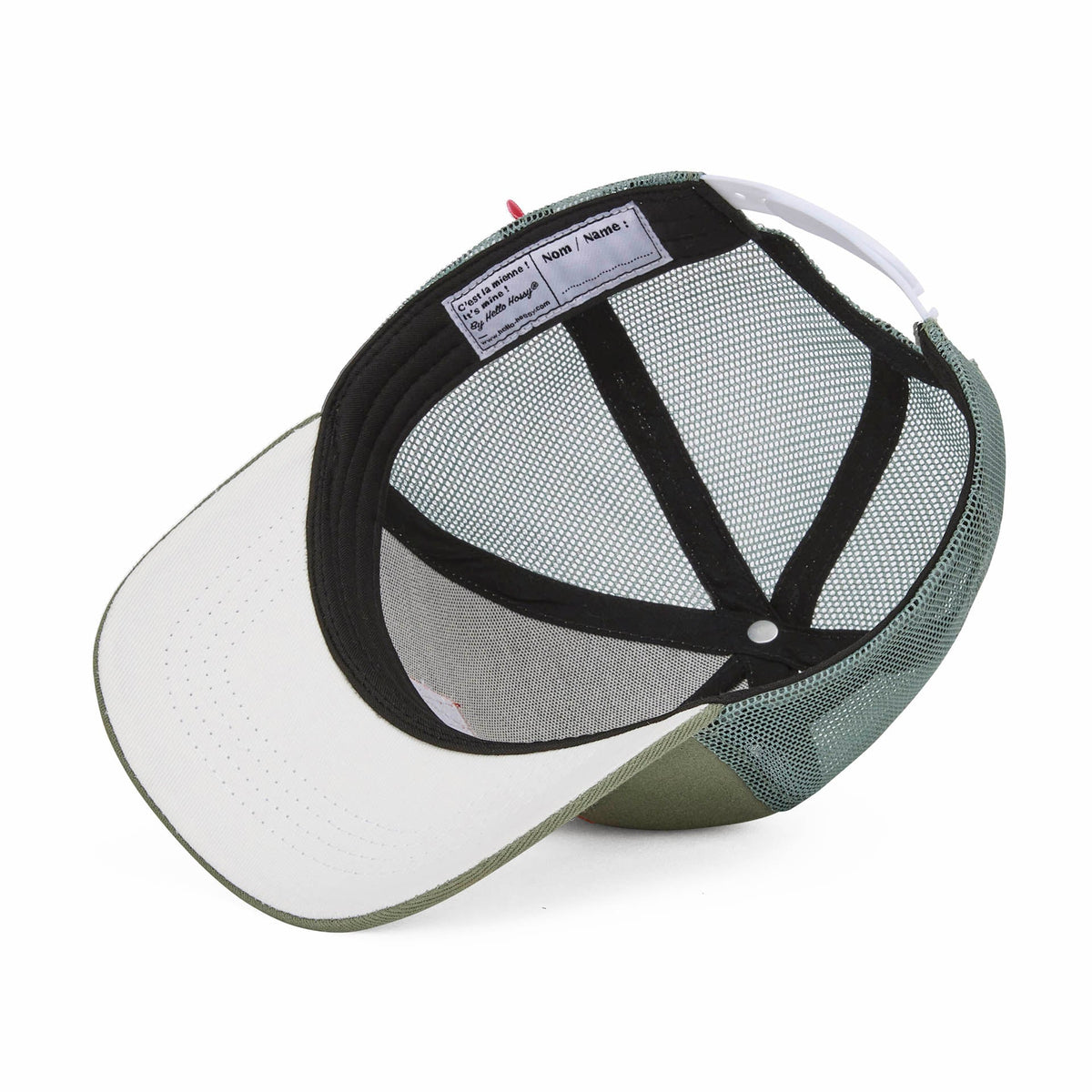 Boné trucker Hello Hossy Mini Olive com rede atrás, aba curva e fecho ajustável, imagem 2