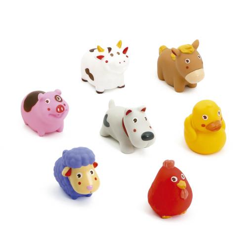 Conjunto de 6 animais da quinta para o banho da Ludi dentro do frasco de arrumação