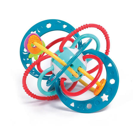 Chocalho flexível Planeta Ludi multicolor com tubos texturados para estimulação sensorial de bebés