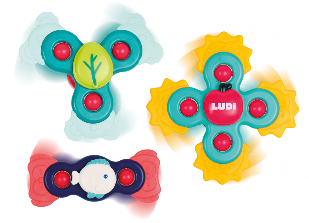Conjunto de três spinners Ludi com ventosas e temas de animais para bebés