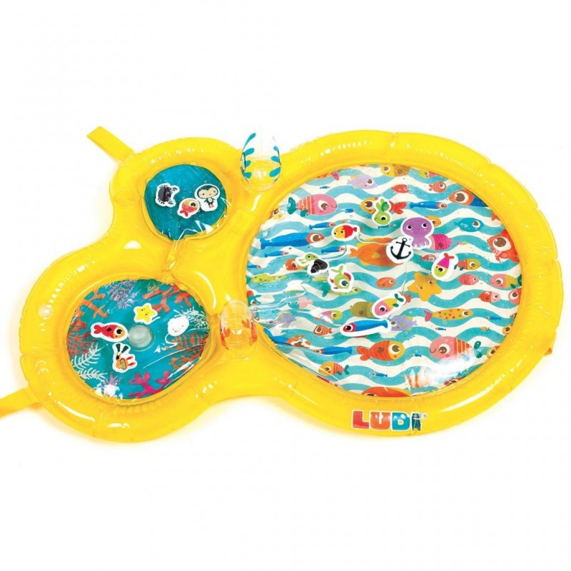 Ludi Tapete de água Insuflável Jogo Sensorial com tema oceano, vista superior.