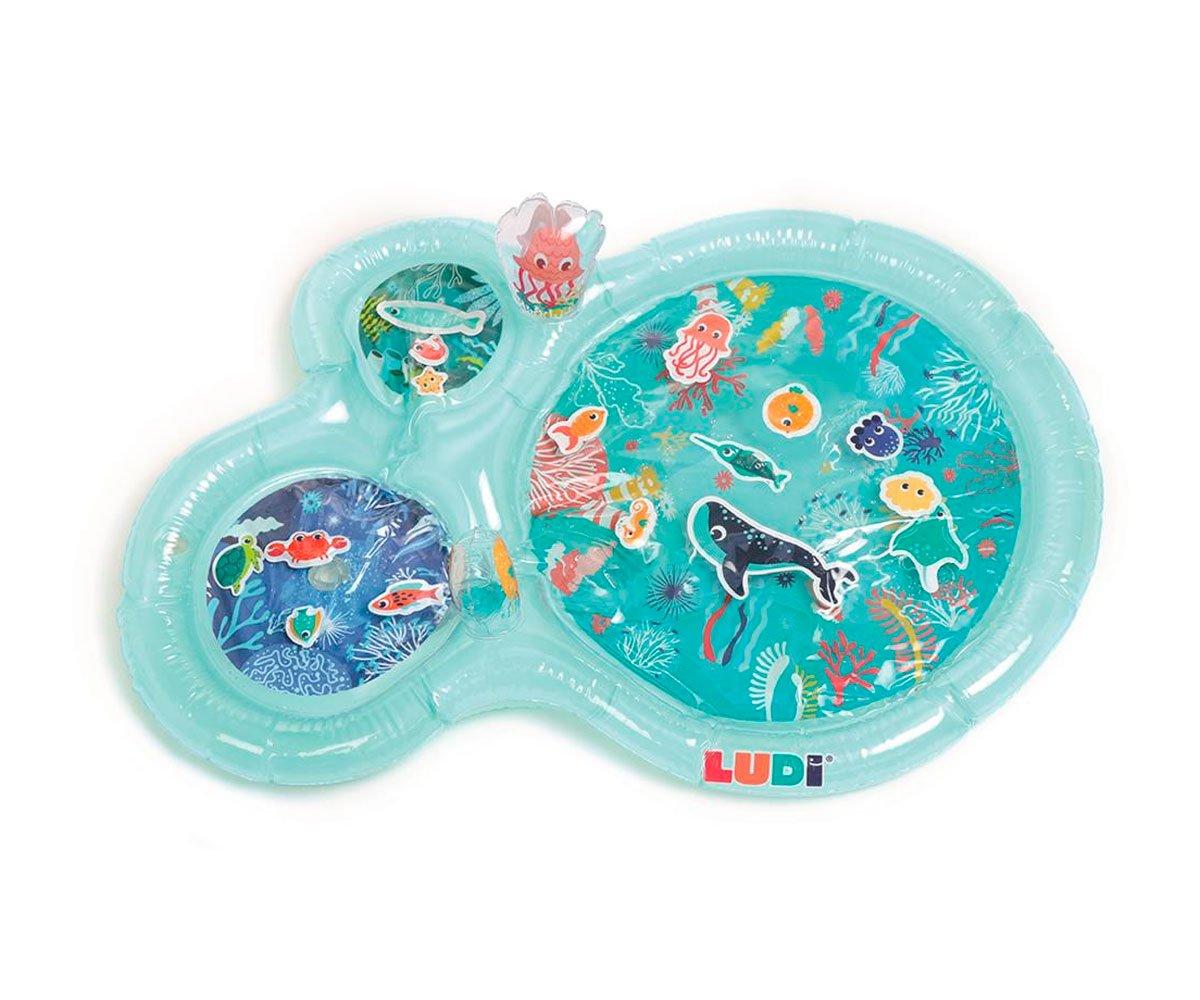 Ludi Tapete de água Insuflável Oceano com design de polvo e baleia para jogo sensorial de bebés.
