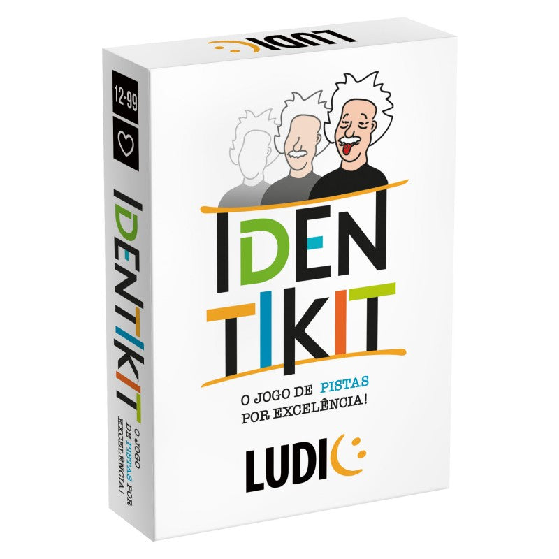 Caixa branca do jogo de tabuleiro LUDIC Identikit, exibindo o título colorido e a faixa etária recomendada (12-99 anos).