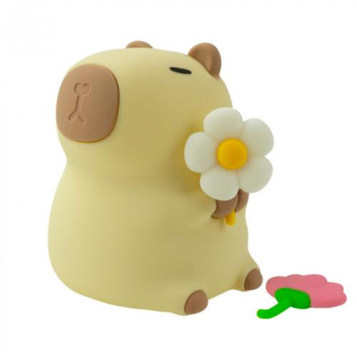 Luz de presença LED Capivara com detalhe de flores Marys em bege e castanho