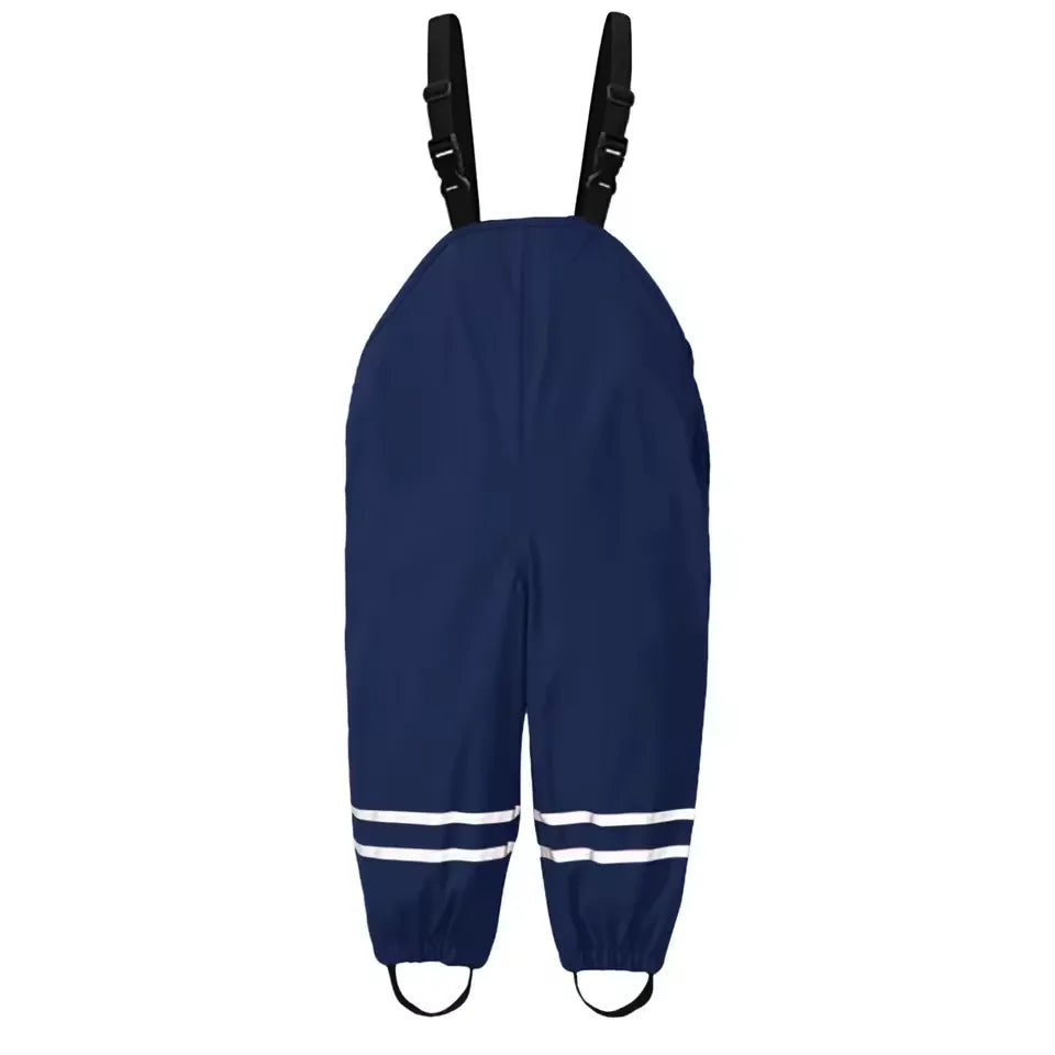 Macacão calças impermeável azul-marinho da Hublot para criança, com suspensórios ajustáveis e faixas refletoras para maior segurança. Proteção ideal contra chuva e vento.
