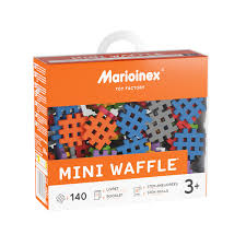 Caixa de embalagem dos blocos Mini Waffle Marioinex (versão 140 peças), mostrando os blocos na janela frontal.