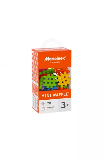 Caixa de embalagem dos blocos Mini Waffle Marioinex (versão menor), mostrando alguns blocos na janela frontal.