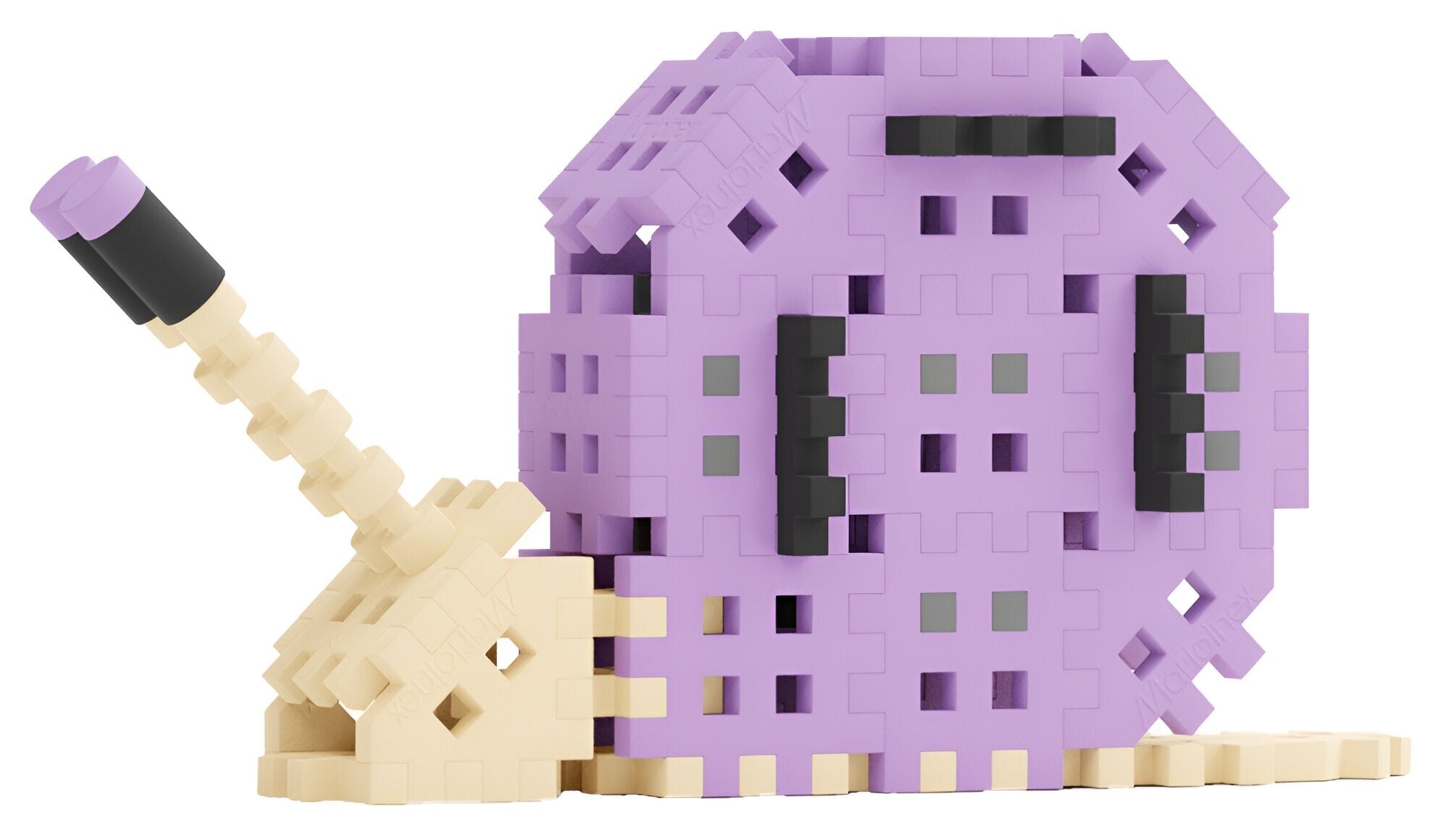 Caracol construído com blocos Mini Waffle Nature da Marioinex. Exemplo de construção simples e colorida do brinquedo.