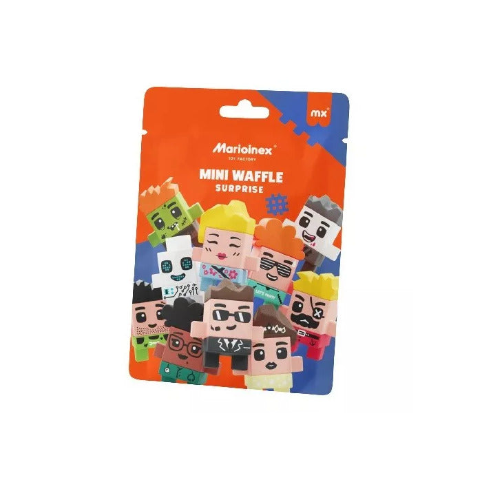 Embalagem do Marioinex Mini Waffle Surprise 2 em 1 mostrando vários personagens colecionáveis.