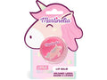 Detalhe da embalagem do batom labial Martinelia Little Unicorn, mostrando o recipiente rosa com a tampa decorada com um unicórnio.