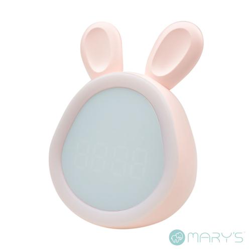 Despertador em forma de coelho na cor rosa claro com orelhas de silicone para quarto de bebe.