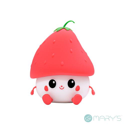 Luz de presença LED em formato de morango com luz branca quente para quarto infantil e decoração.