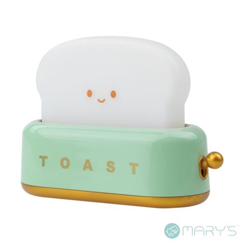 Luz de presença LED em forma de torradeira vintage na cor verde pastel para quarto de criança.
