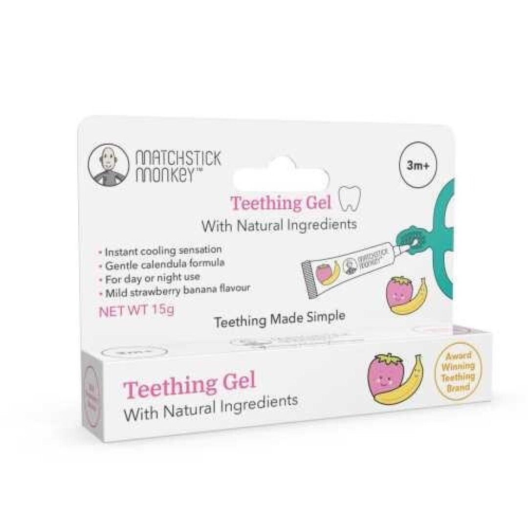 Matchstick Monkey Gel de alívio de gengivas orgânico para bebés sabor banana e morango