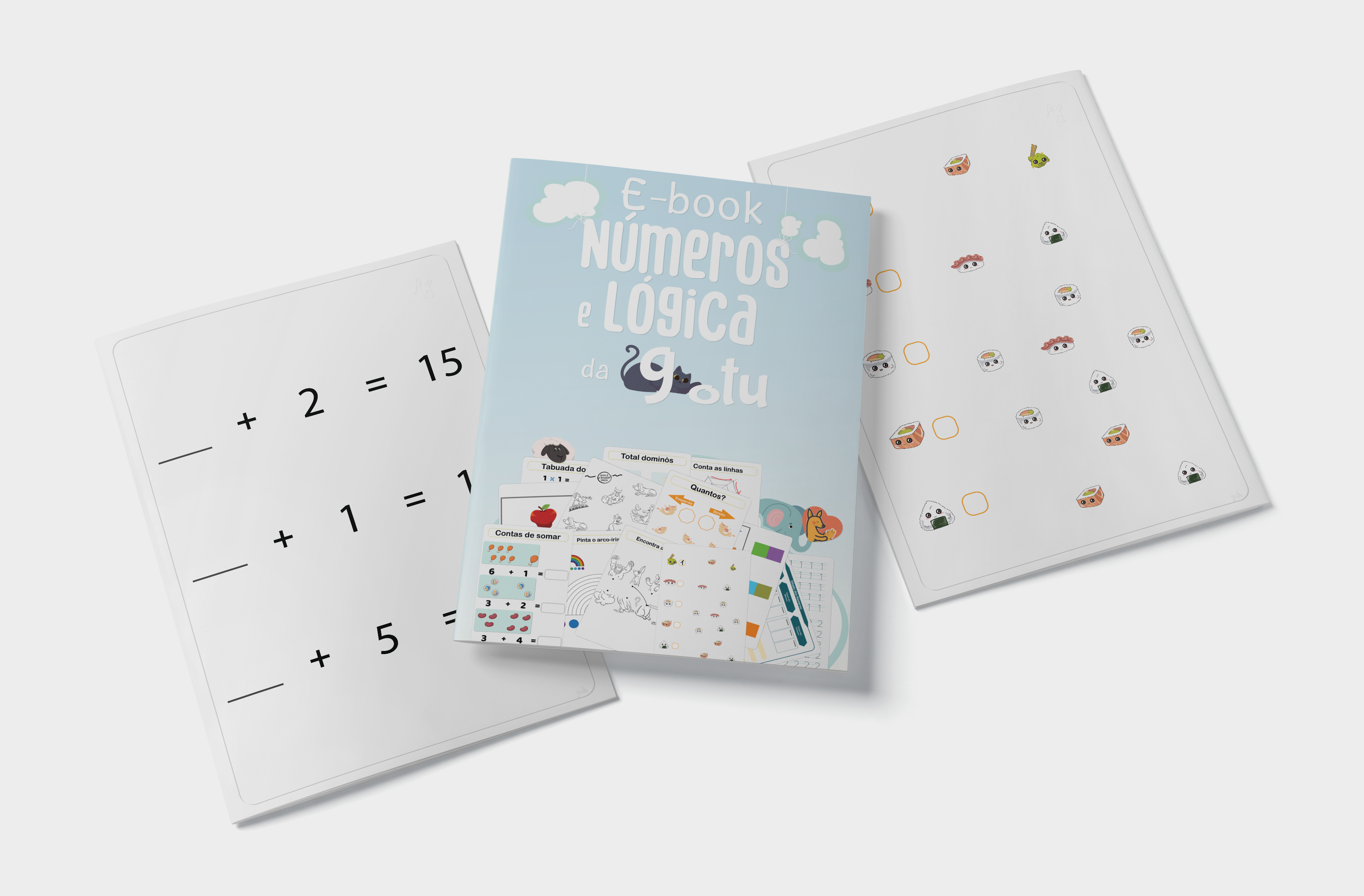 Capa do Ebook "Números e Lógica" do Mega Bundle, com fichas de exercícios de matemática e atividades de contagem de objetos.