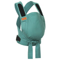 Mei Tai Hoppediz Bondolino Plus Denim com bebé posicionado na frente, mostrando o tecido de ganga e o ajuste ergonómico sem fivelas.