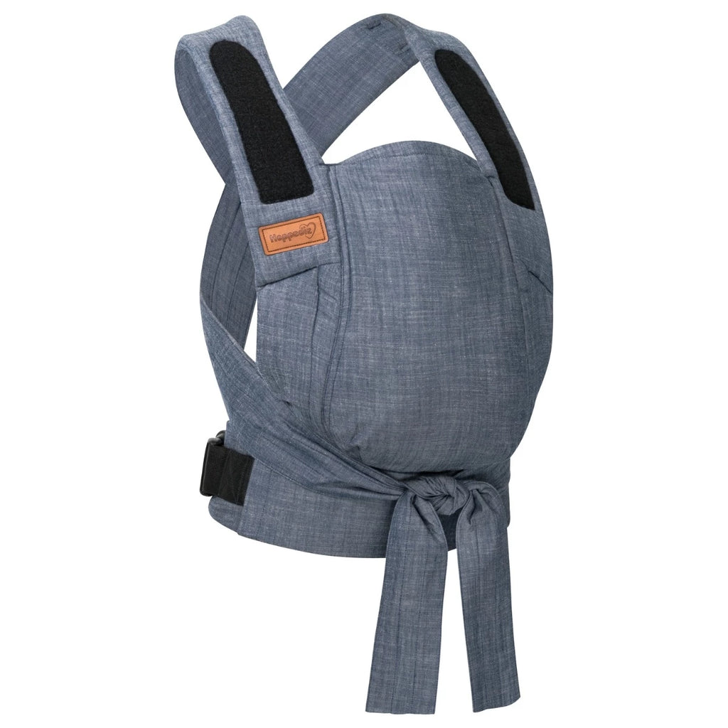 Mei Tai Hoppediz Híbrido Bondolino B.Pure Denim, porta-bebés ergonómico sem fivelas em ganga azul, com alças largas e ajustáveis.