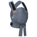 Mei Tai Hoppediz Híbrido Bondolino B.Pure Denim, porta-bebés ergonómico sem fivelas em ganga azul, com alças largas e ajustáveis.