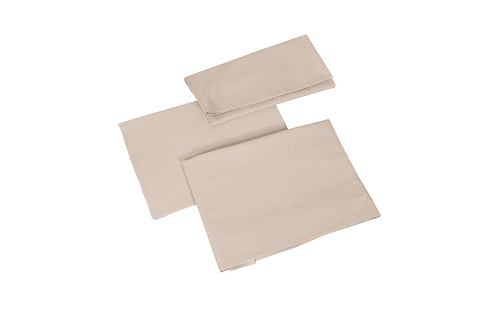 Conjunto de lençóis Micuna Mousse para mini-berço 90x50, cor Arena, com lençol de cima, lençol-capa e fronha.