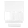 Componentes do kit de ampliação de berço Micuna Converbaby em branco, dispostos para montagem.
