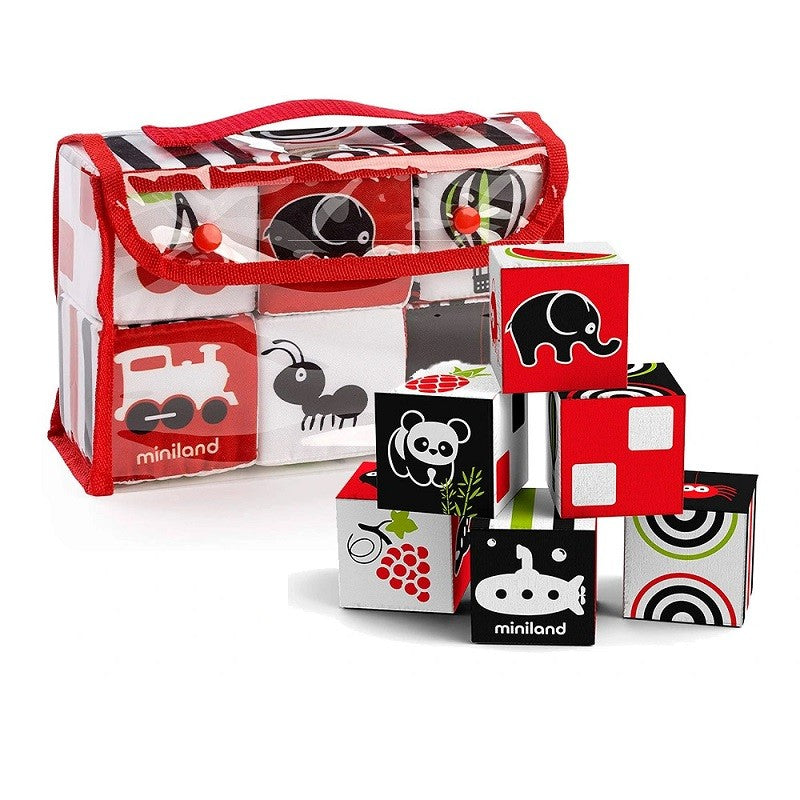 Conjunto de cubos sensoriais Miniland com cores de alto contraste