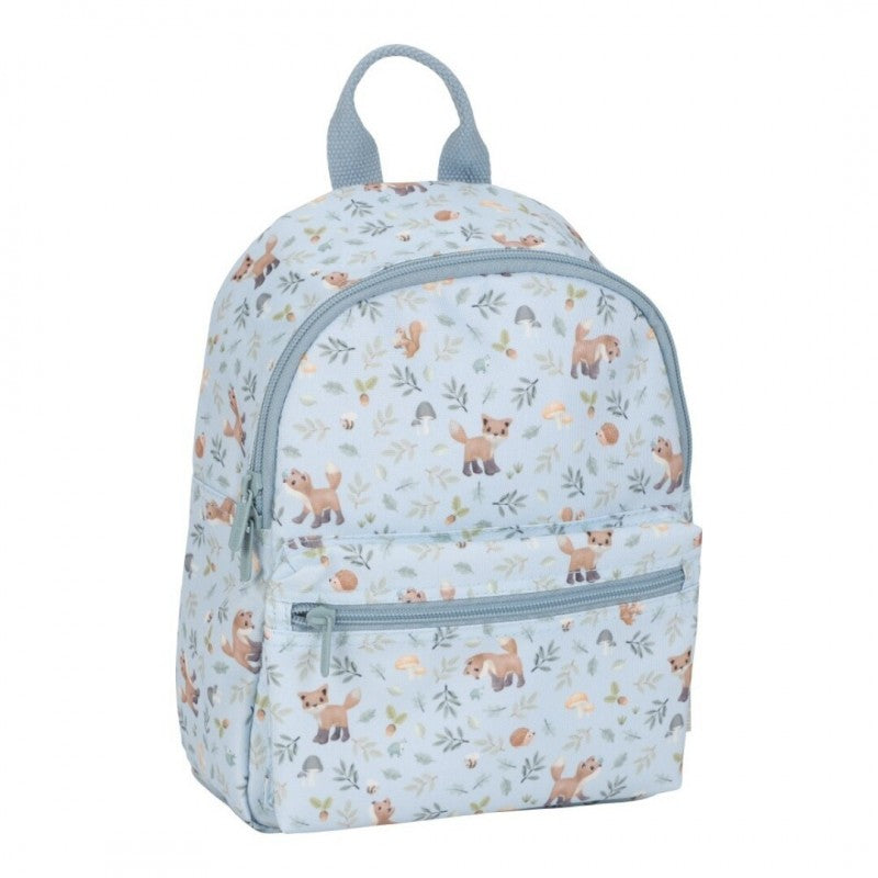 Mochila Little Dutch Forest Friends com animais da floresta em fundo azul