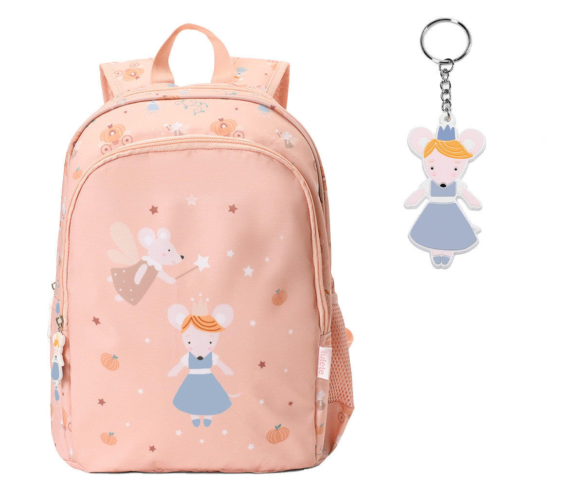Mochila Média Tutete Mouse Fairies em plástico reciclado RPET com bolso frontal e porta-chaves
