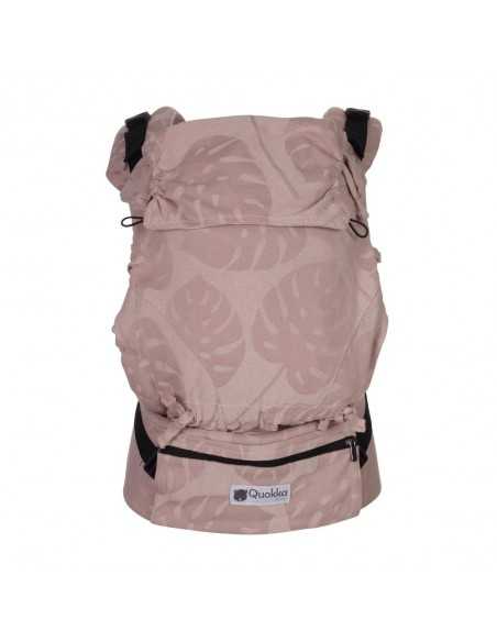  Vista frontal da Mochila Quokkababy E-Carrier Delicious Pink, exibindo o painel ajustável e as alças acolchoadas, realçando o design ergonómico e o sistema de ajuste inovador.