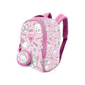 Mochila pré-escolar em neoprene rosa com padrão de gatos e mini bolsa incluída
