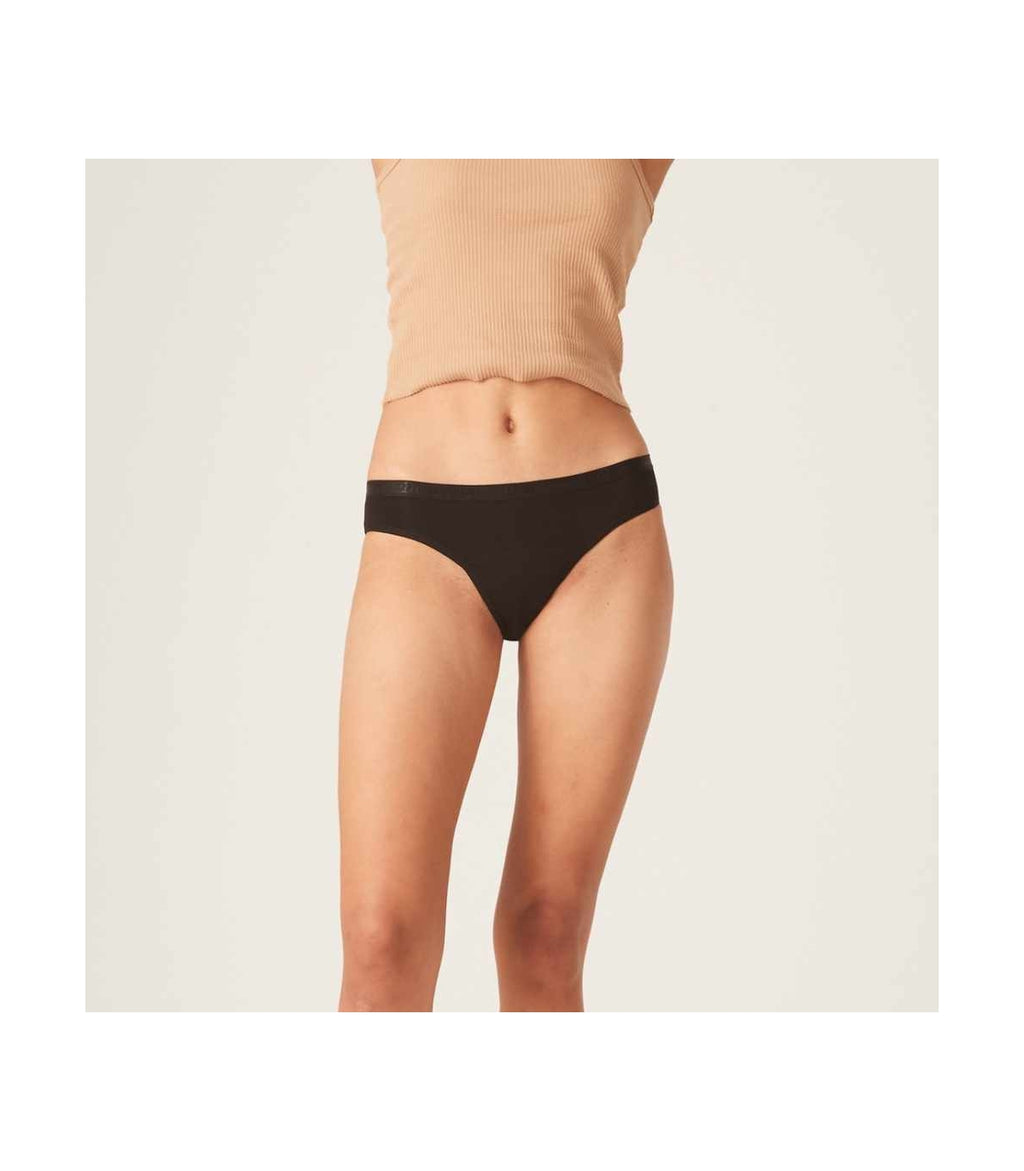 Modibodi Cueca Menstrual Clássica preta, vista frontal, mostrando o design confortável e discreto. Ideal para fluxo moderado a abundante.