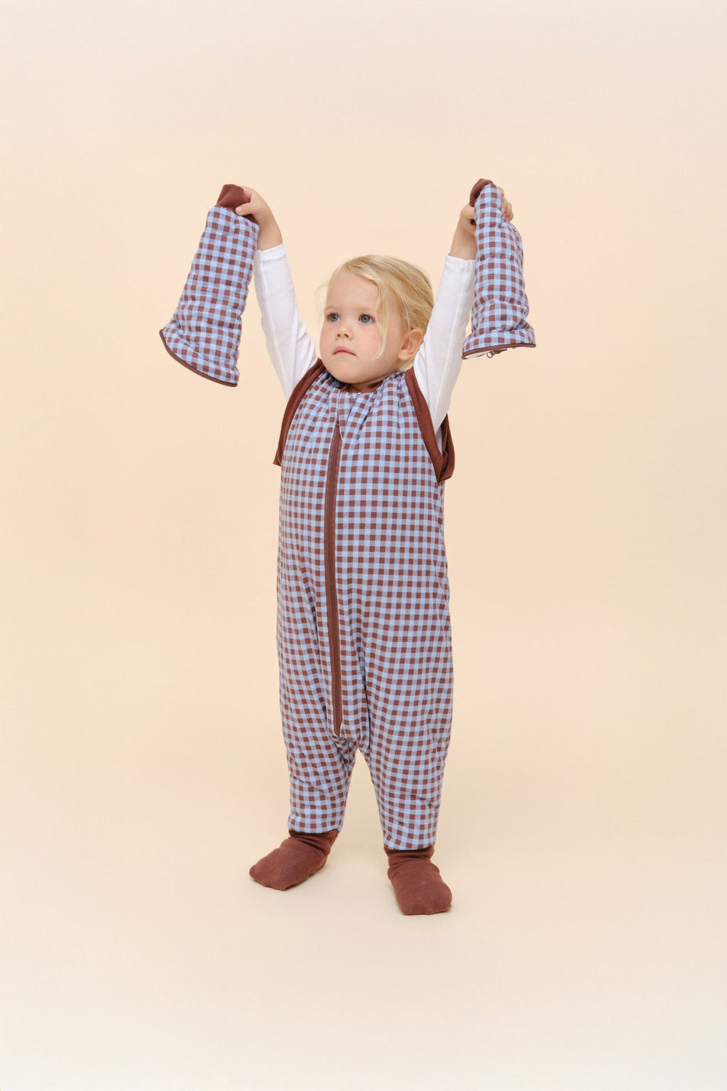 Saco de dormir MolisandCo TOG 2.5 com pés e mangas Vichy Brown & Blue