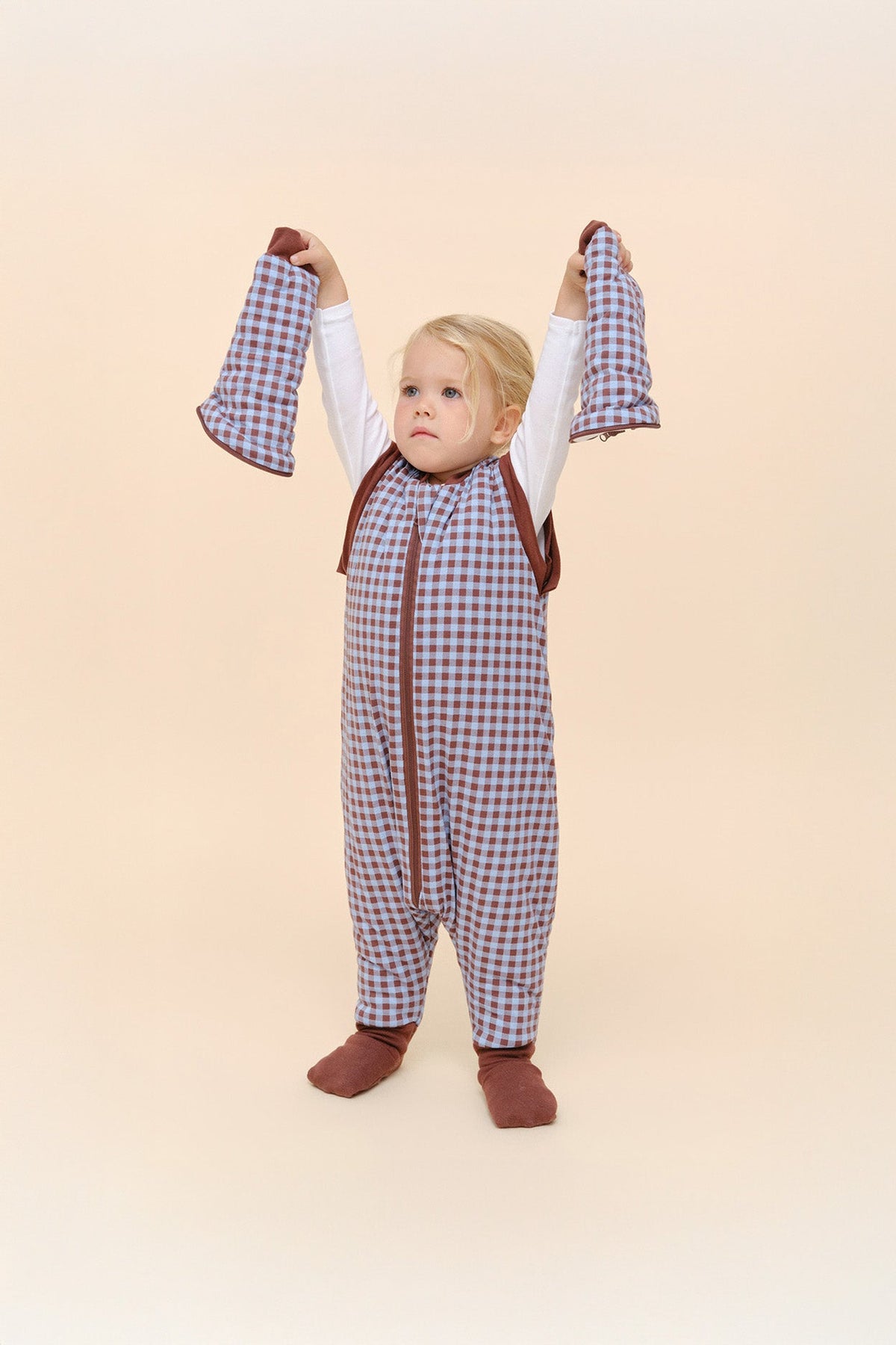 Saco de dormir MolisandCo TOG 2.5 com pés e mangas Vichy Brown & Blue