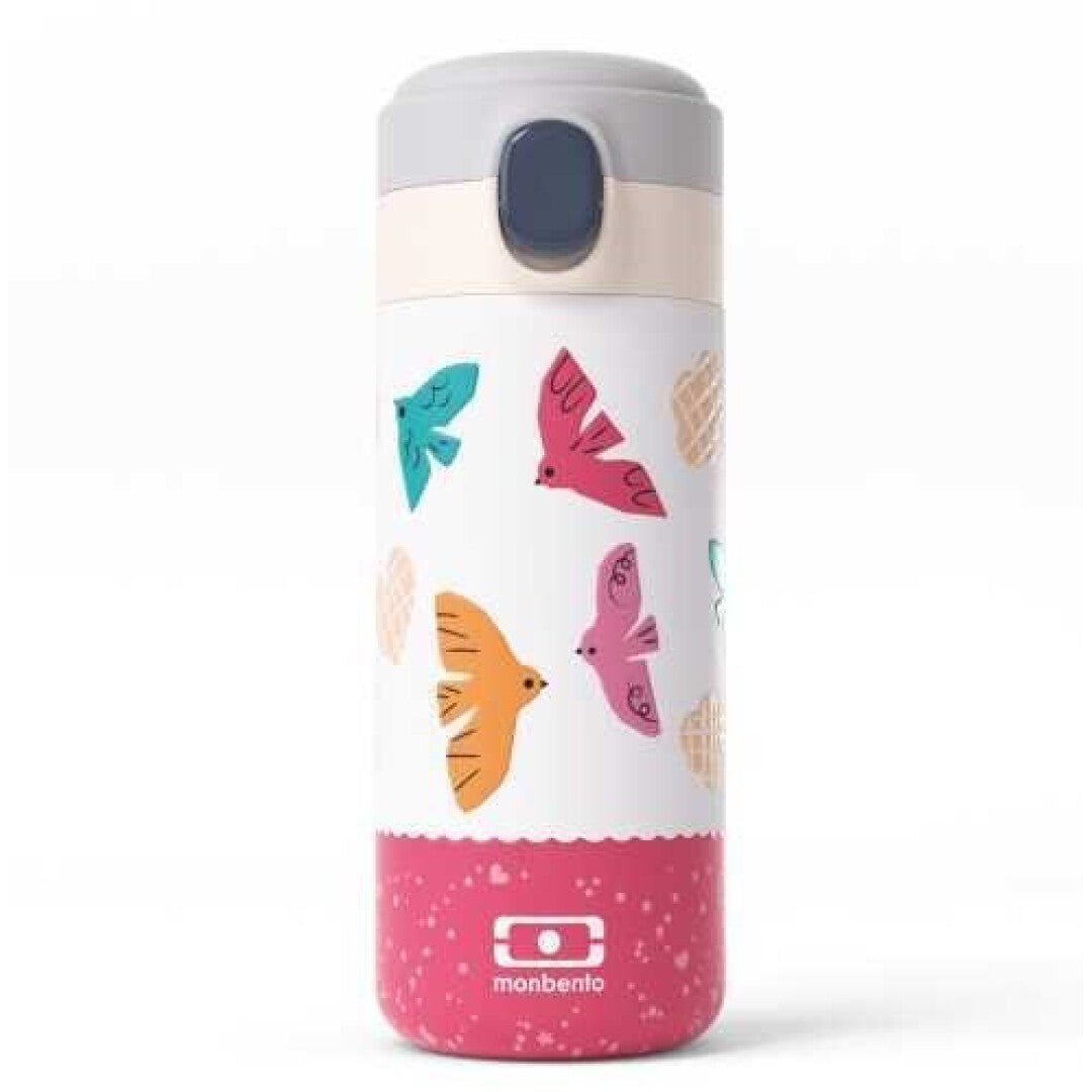 Garrafa térmica Monbento MB Pop 360 ml rosa com padrão Birds de pássaros