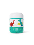 Termo para sólidos Monbento 280ml com padrão de dinossauros coloridos, fundo branco.