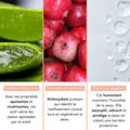 Ingredientes do Monjour Protetor solar SPF 50+: Aloe Vera, Romã e Glicerina vegetal para hidratação e calma.