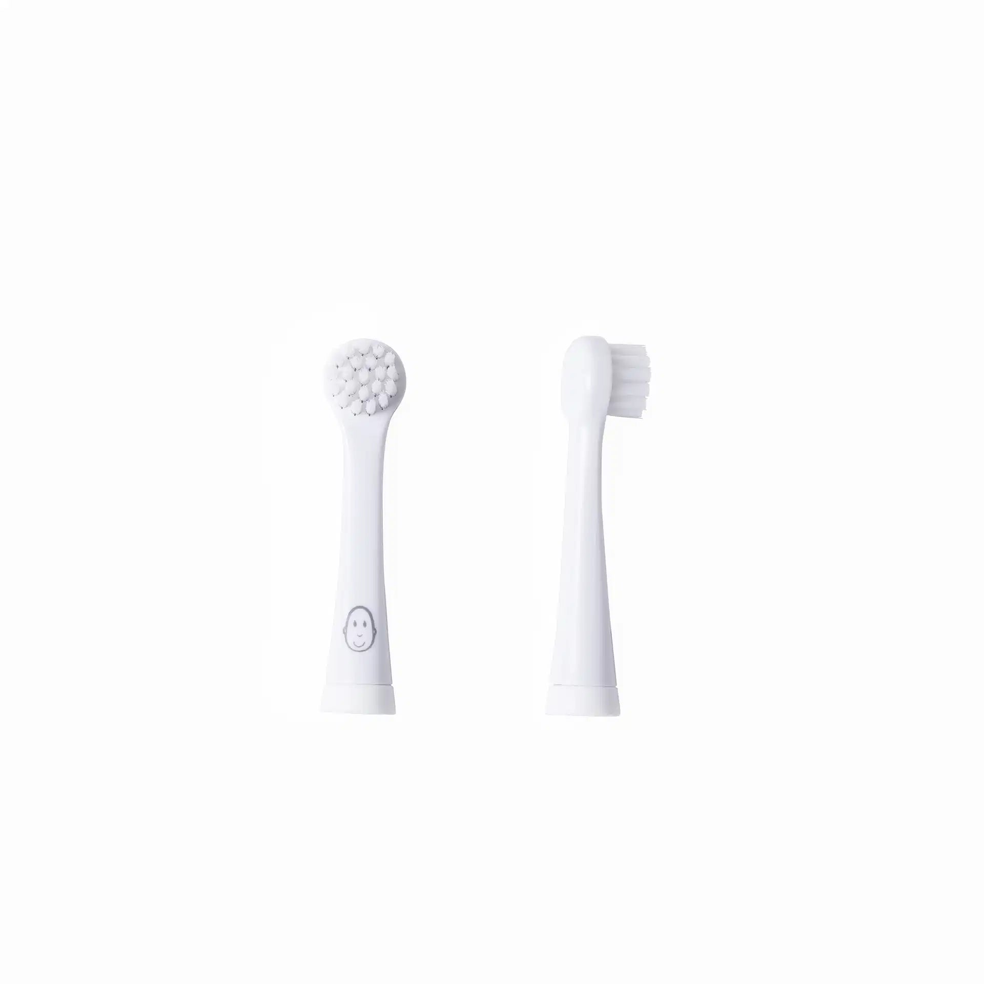 Conjunto de duas recargas para escova de dentes elétrica Monkey com cerdas macias e tampa protetora.