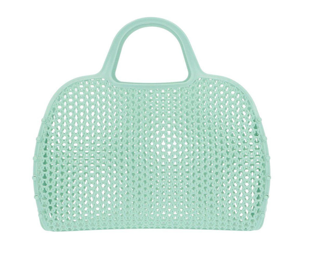 Bolsa de verão Monneka Jelly Retro na cor verde menta, com design vazado estilo rede, ideal para praia e piscina.