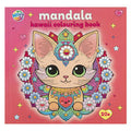 Capa do livro de colorir Moxy Mandala Kawaii com ilustração de gato e cão em tons pastel.
