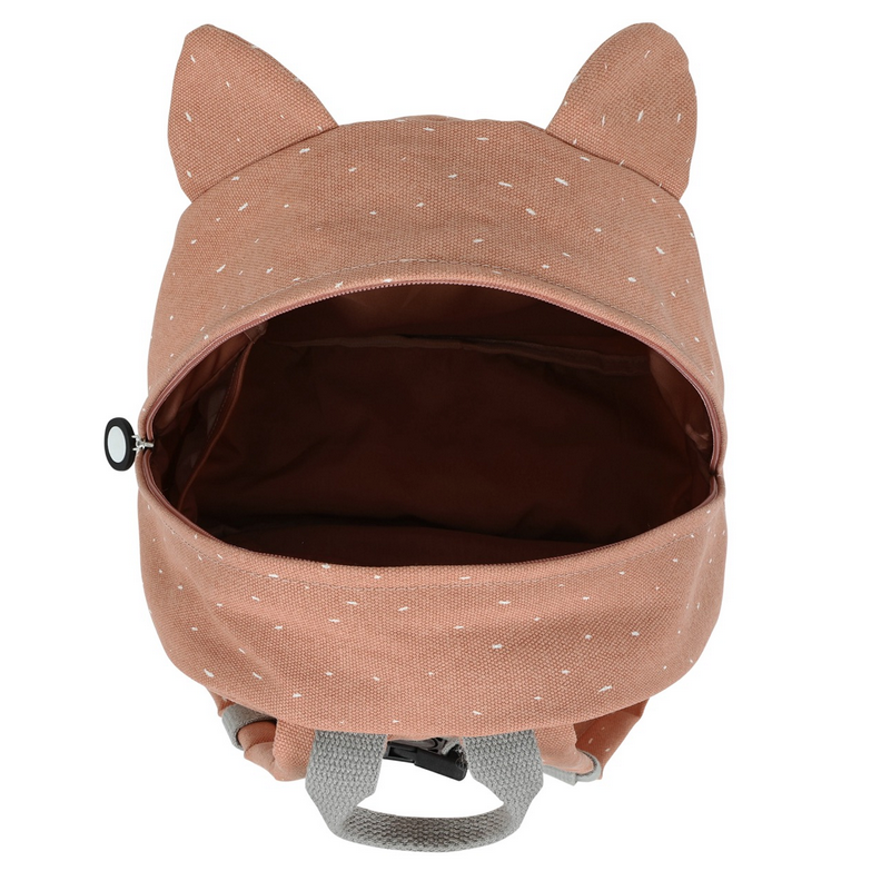 Interior da mochila Trixie Gato aberta, revelando o forro e o espaço de arrumação principal.