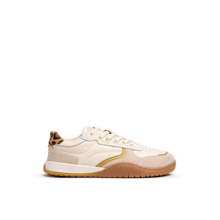 Sapatilha barefoot adulto Mustang Free Orbit em pele camurça arena e nappa off white