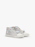 Sapatilha barefoot infantil Mustang Free Lights Glist Plata prateada com padrao de unicornios