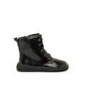 Botim barefoot Mustang Tarry preto brilhante com atacadores e fecho lateral para crianca