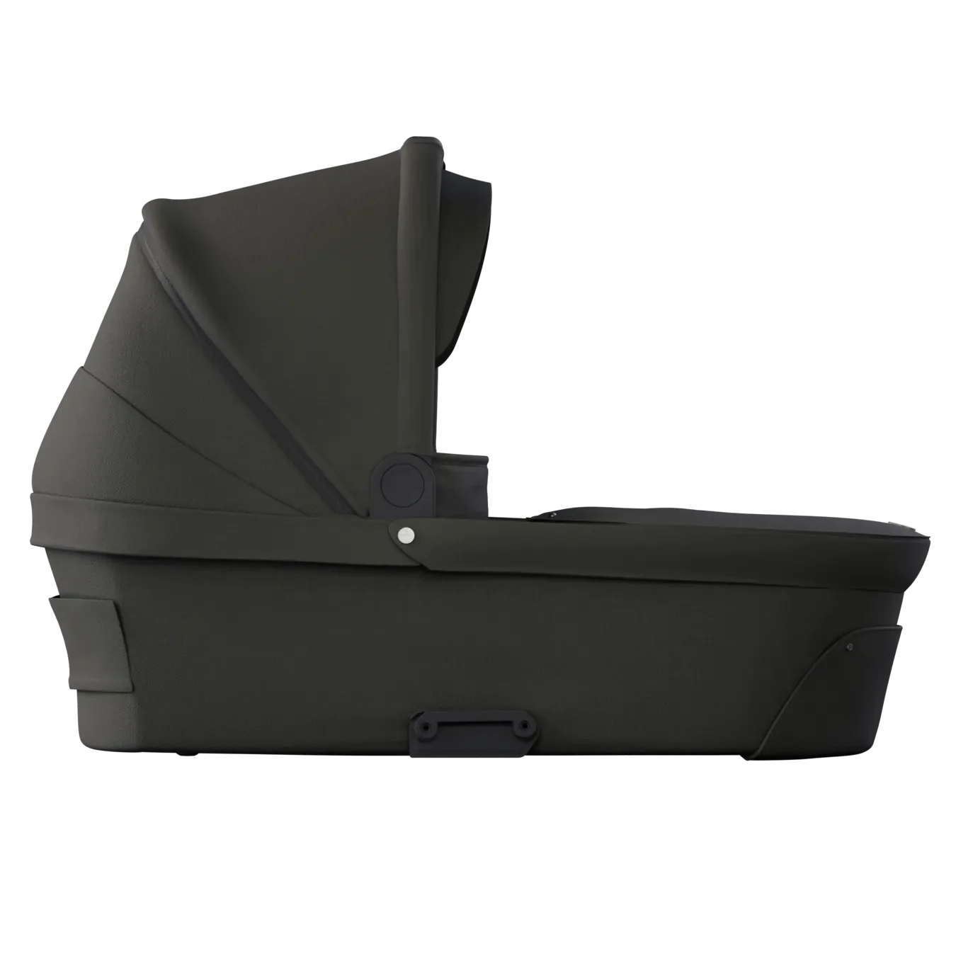 Alcofa Mutsy Nio em tom verde-escuro/cinza (Shade/Pine Green), vista lateral com capota, mostrando opção de cor.