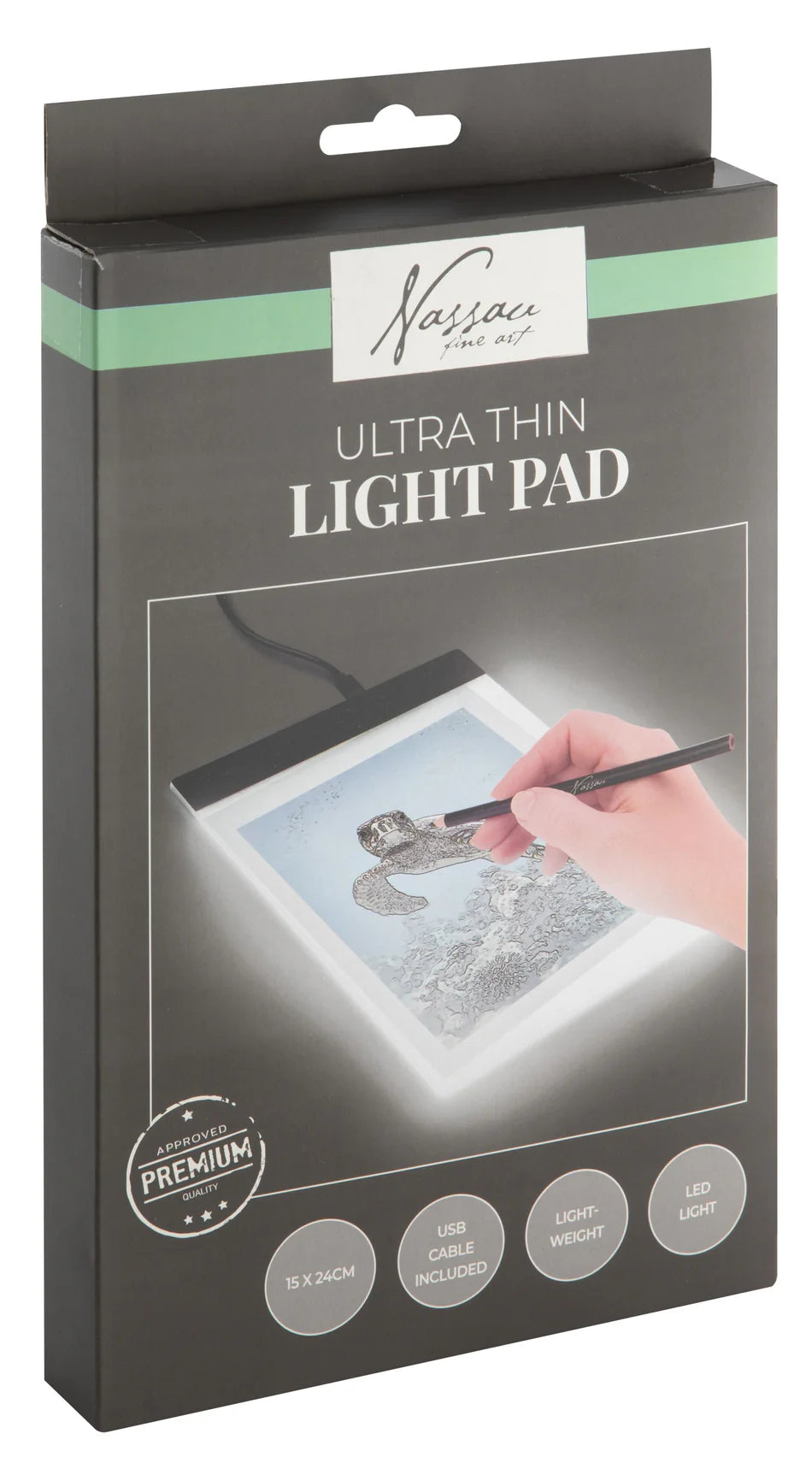 Nassau Mesa de Luz para Desenho com LED ligada, mostrando um desenho de decalque preciso sobre a superfície iluminada.