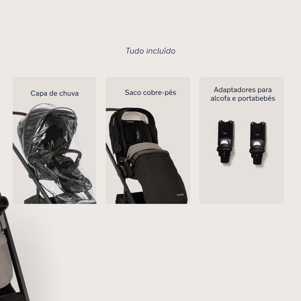 Carrinho Nuna MIXX NEXT com capota estendida, exibindo a janela de ventilação e proteção solar FPS 50+.