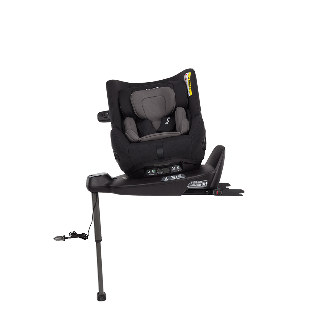 Cadeira auto Nuna RELX wind em Caviar, vista de frente e de perfil